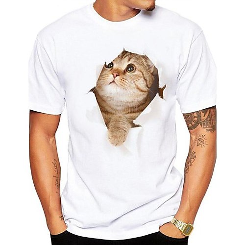 Men daily fashion large size T-shirt, 3D, animal print round neck, short sleeves