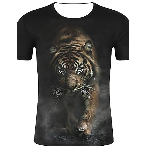 Men sports and casual chic, large size cotton T-shirt, 3D, graphics, animal print round neck, short sleeves