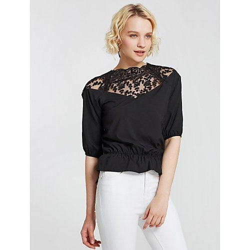 Women cotton shirt, solid color, lace