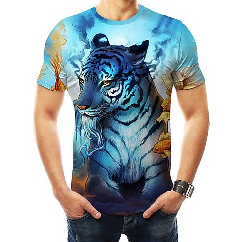 Men casual, daily basic, exaggerated large size T-shirt, 3D, graphics, animal print round neck, short sleeves