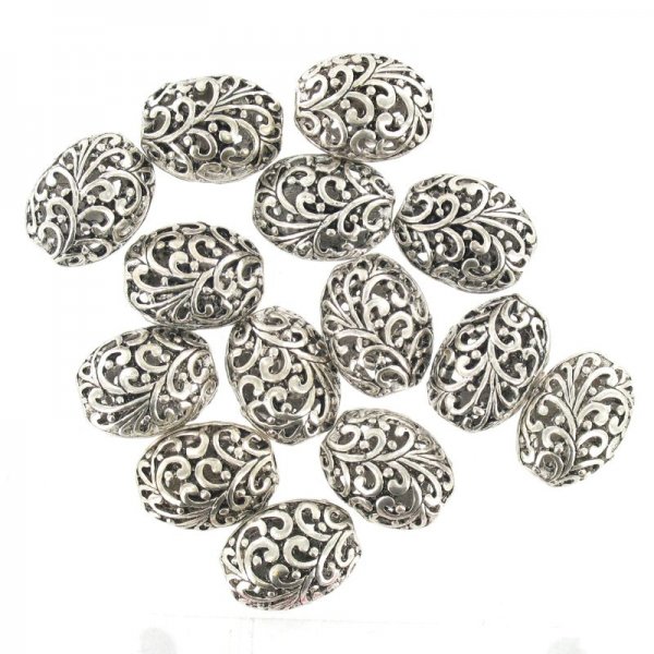 Large oval beads ancient silver filigree Hibiscus