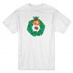 Christmas wreath decorated with bells, mistletoe and ribbon, graphics, men's white T-shirt