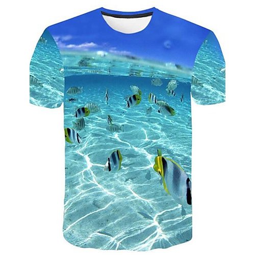 Men large size T-shirt, 3D, graphics, animal print round neck