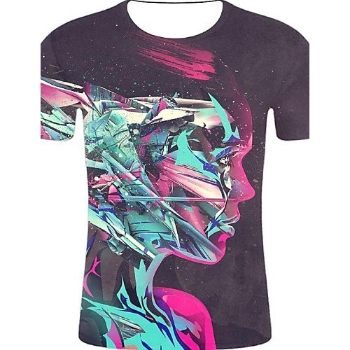 Men sports outdoor casual large size cotton T-shirt, 3D, graphics, portrait print round neck