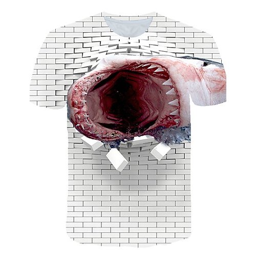 Men Beach Fashion, T-Shirt, Color Block, 3D, Animal Printed Round Neck, Short Sleeve