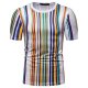 Men cotton T-shirt, stripes, color blocks, graphic patchwork, print round neck