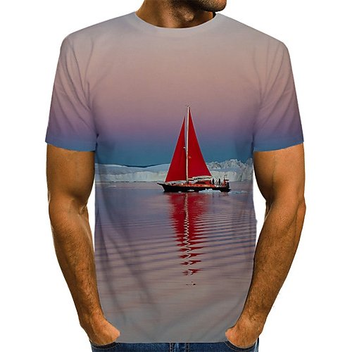 Men daily fashion, exaggerated T-shirt, color block, 3D, skull print round neck, short sleeves