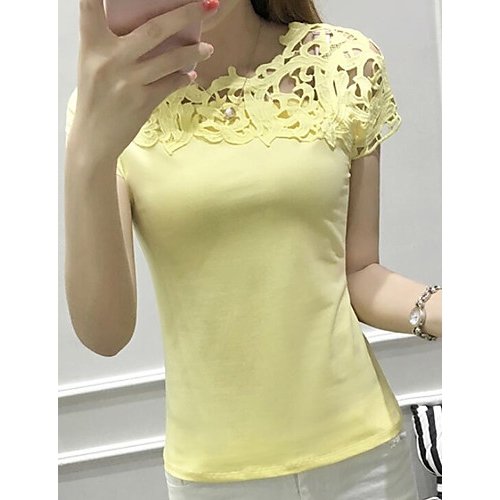 Daily sexy female T-shirt, short-sleeved cotton round neck solid