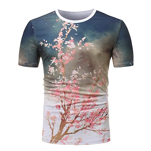 Men Daily Holiday Basic Cotton Slim T-Shirt Printed Round Neck, Short Sleeve