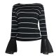 Women autumn casual collar striped flared long-sleeved shirt