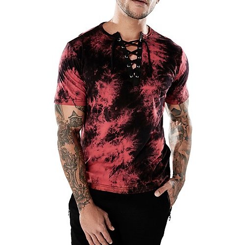 Men Daily Basics, Punk Gothic T-Shirt, Camouflage, Camouflage V-neck, Short Sleeve