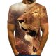 Men casual, everyday fashion, exaggerated T-shirt, color block, 3D, animal lion, print