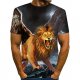 Men casual everyday fashion, exaggerated T-shirt, color matching, 3D, animal print round neck, short sleeves