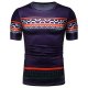 Men cotton T-shirt, stripes, color blocks, pattern patchwork, print round neck