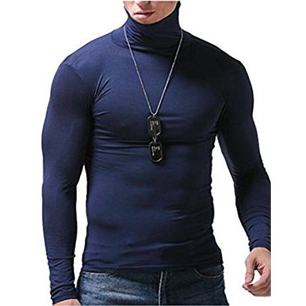 The basic solid color men's long-sleeved high-necked T-shirt Slim