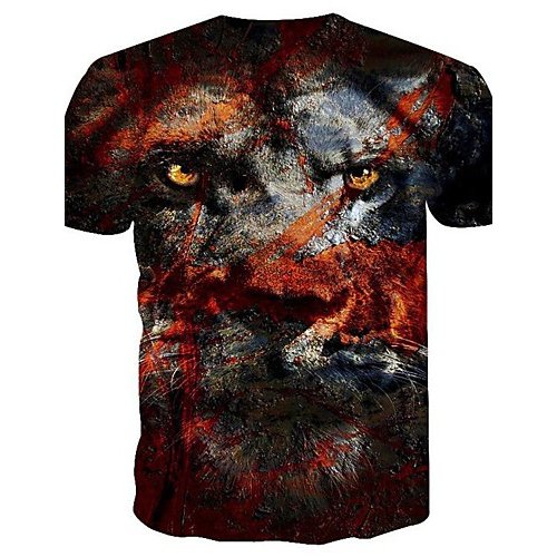 Men daily large size T-shirt, animal mesh round neck, short sleeves