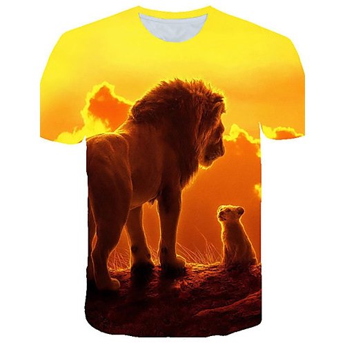 Men Casual, Daily Basic, T-Shirt, 3D, Graphics, Animal Printed Round Collar, Short Sleeve