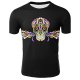 Men large size cotton T-shirt, skull print round neck