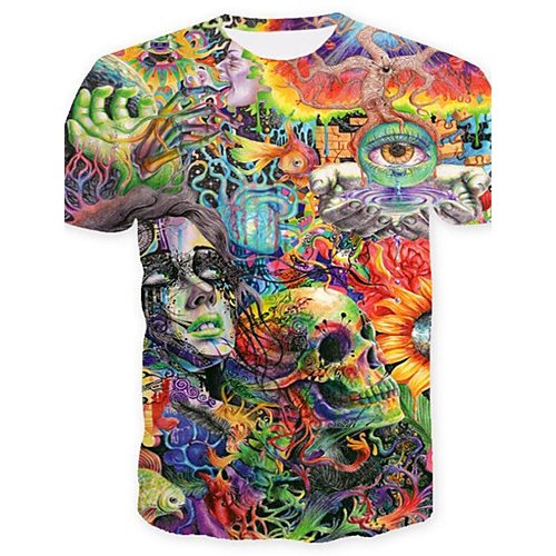 Men Daily Weekend Skull, Basic T-Shirt, Skull Printed Round Collar, Short Sleeve