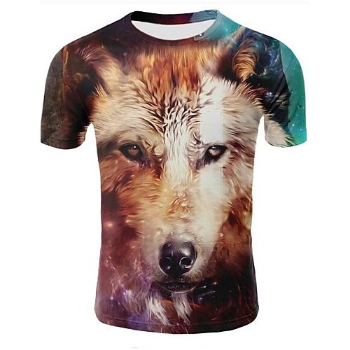 Men large size T-shirt, animal print round neck