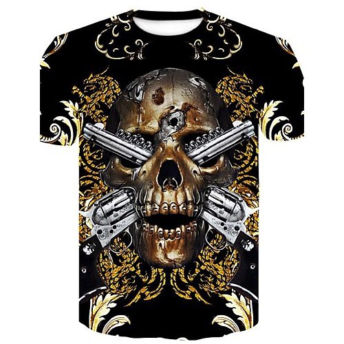 Men cotton slim t-shirt, 3D, skull print round neck