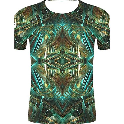 Men sports and casual chic, cotton T-shirt, geometry, 3D, graphic print round neck