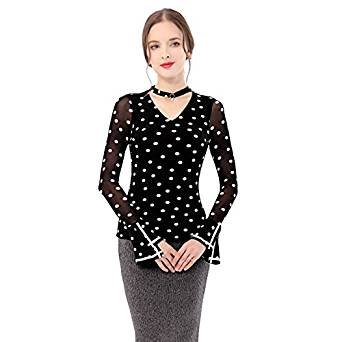 Women's long-sleeved pullover collar flare sleeve V neckline