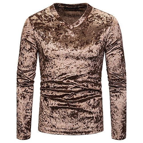 Men casual sports and leisure basic slim T-shirt, solid color sequined V-neck, long sleeves