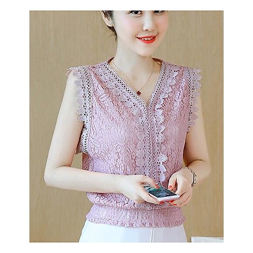 Blouse, solid color, lace