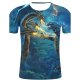 Men sports and chic, exaggerated large size cotton T-shirt, 3D, graphics, animal print round neck, short sleeves