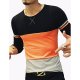 Men casual, daily simple T-shirt, geometric, patchwork round neck, long sleeves