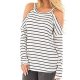 Women's long-sleeved striped T-shirt shirt shirt cold shoulder