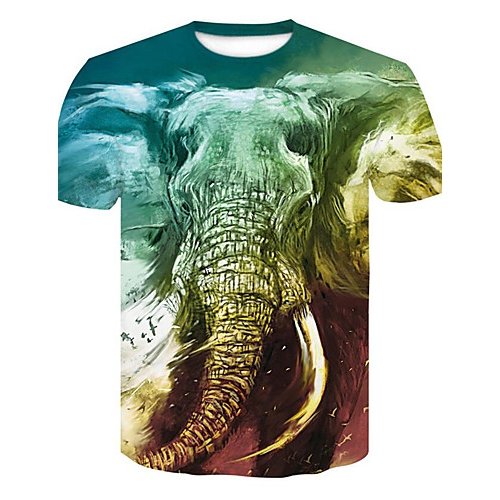 Men daily clothing basic large size T-shirt, 3D, animal print round neck, short sleeves