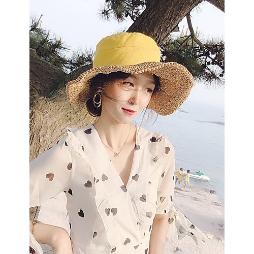 Women basic cute cotton straw hat straw hat sun hat