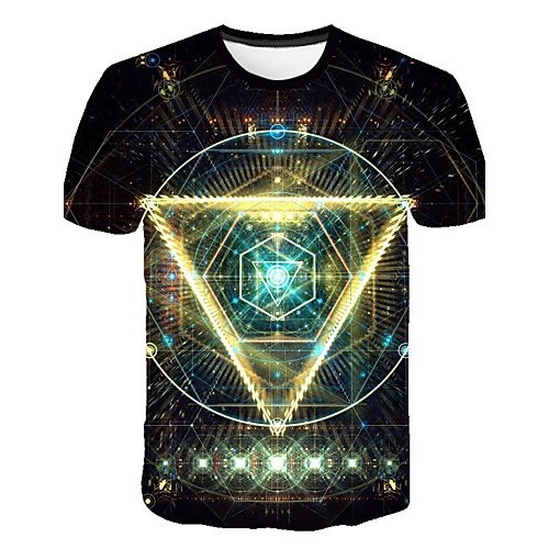 Men Beach Fashion T-Shirt, Geometry, 3D, Graphic Print