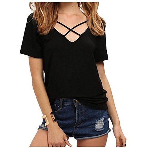 Women's basic, street chic T-shirt, solid color criss-cross