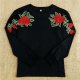 Women Girls Embroidered Applique Shirt Long Sleeve Crop Jumper Pullover Top