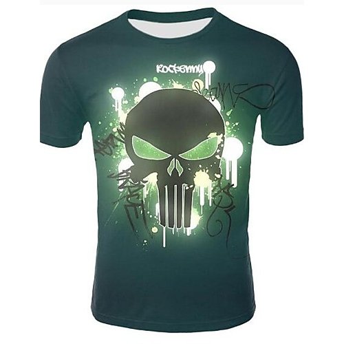 Men large size T-shirt, 3D, skull print round neck