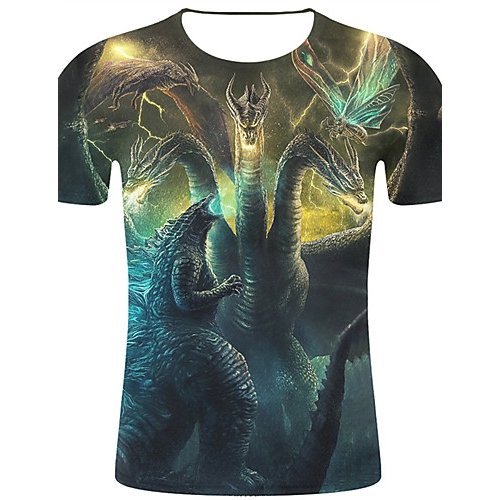 Men everyday wear basic, punk & gothic, size T-shirt, color block, 3D, animal print round neck, short sleeves