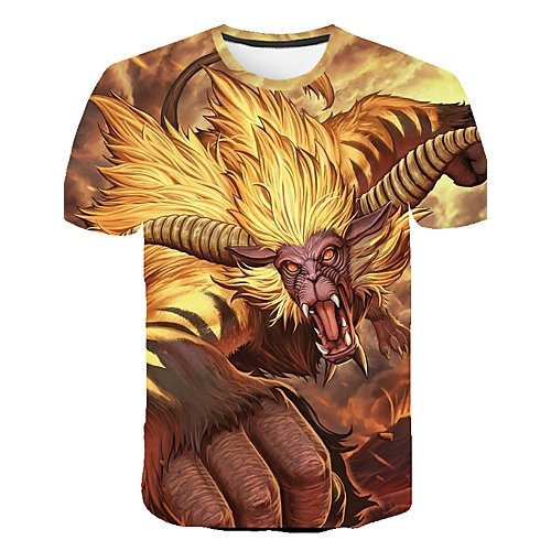 Men T-shirt, 3D, animal, print round neck