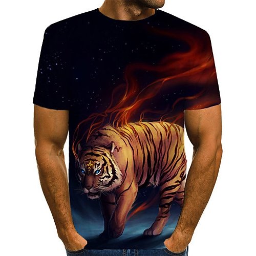 Men casual, everyday fashion, exaggerated T-shirt, color block, 3D, animal tiger, print