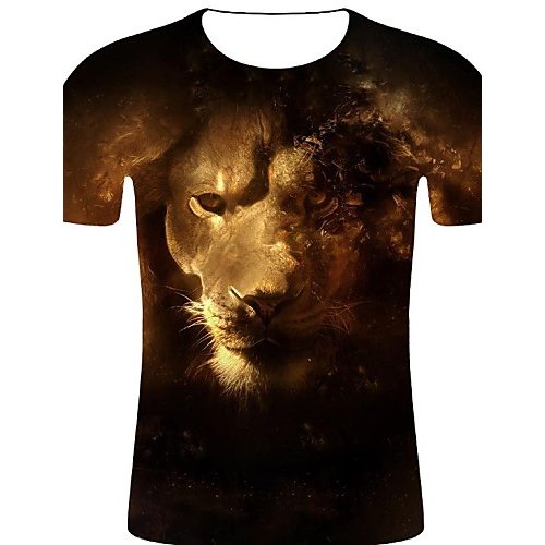 Men sports and chic, exaggerated large size cotton T-shirt, 3D, graphics, animal print round neck, short sleeves