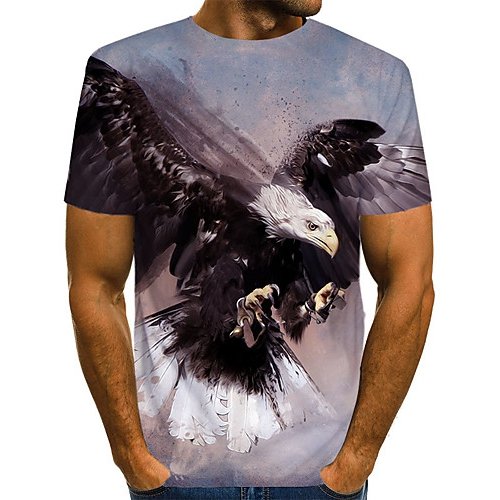 Men casual, everyday fashion, exaggerated T-shirts, color blocks, 3D, animal beasts, print