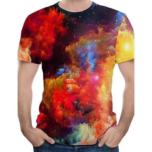 Men T-Shirt, Galaxy Round Collar