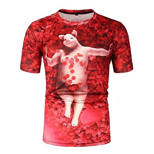 Men daily wear T-shirt, animal round neck, short sleeves