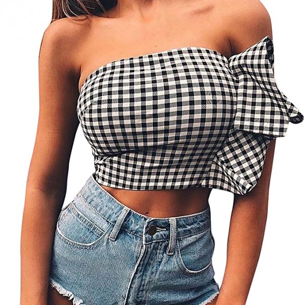 Women sexy sleeveless plaid stretch vest vest