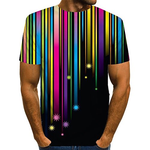 Men daily clothing chic, T-shirt, color block, 3D, graphic print round neck, short sleeves