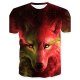 Men daily outing basic large size T-shirt, animal wolf round neck, short sleeves