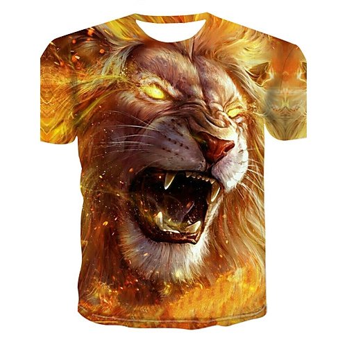 Men T-shirt, 3D, animal print round neck