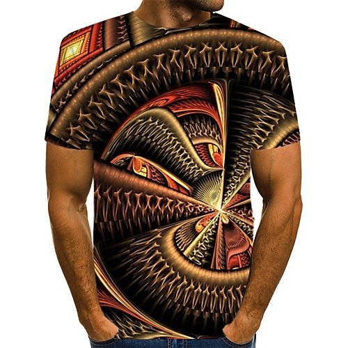 Men everyday fashion, exaggerated T-shirt, color matching, 3D, patterned print crew neck, short sleeves